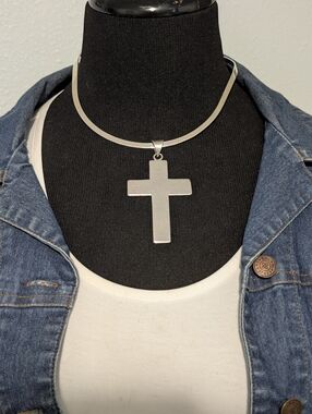 Large Sterling Silver Modernist Style Cross Necklace